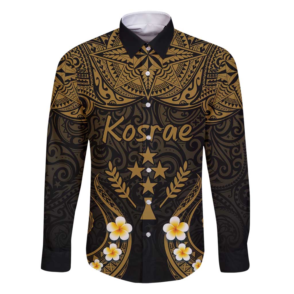 Personalised Kosrae Liberation Day Family Matching Mermaid Dress and Hawaiian Shirt Polynesian Tattoo and Plumeria Gold Color LT03 Dad's Shirt - Long Sleeve Gold - Polynesian Pride