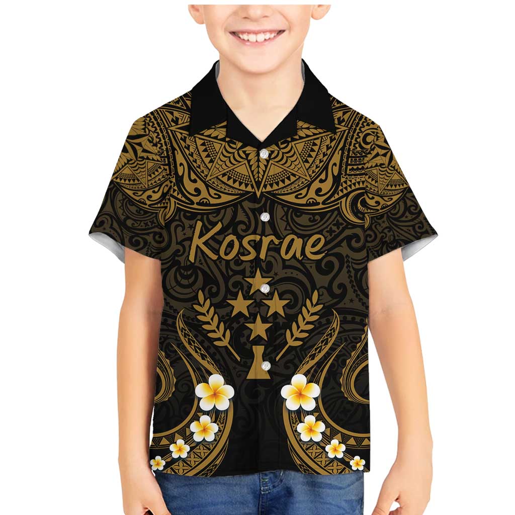 Personalised Kosrae Liberation Day Family Matching Mermaid Dress and Hawaiian Shirt Polynesian Tattoo and Plumeria Gold Color LT03 Son's Shirt Gold - Polynesian Pride