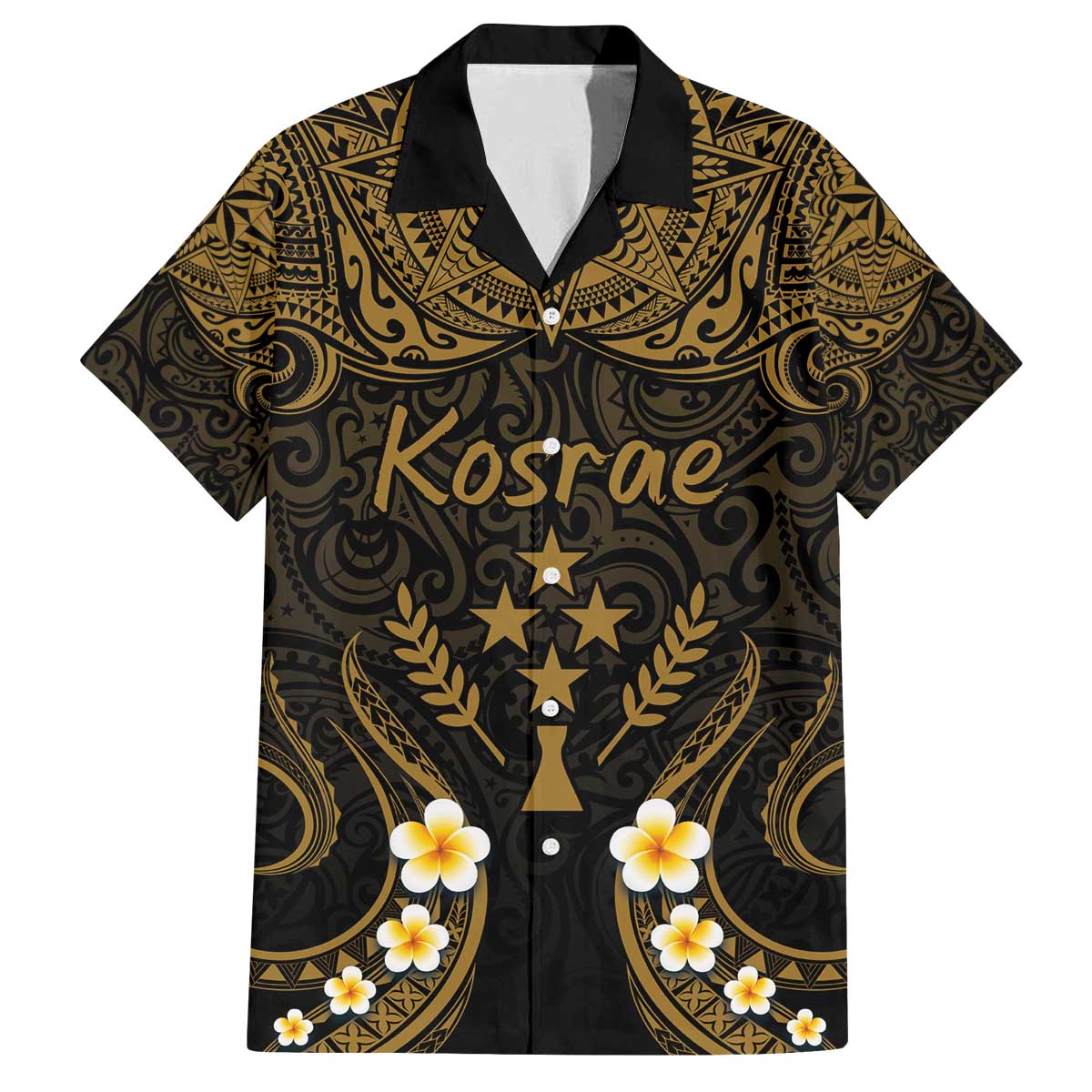 Personalised Kosrae Liberation Day Family Matching Off The Shoulder Long Sleeve Dress and Hawaiian Shirt Polynesian Tattoo and Plumeria Gold Color LT03 Dad's Shirt - Short Sleeve Gold - Polynesian Pride