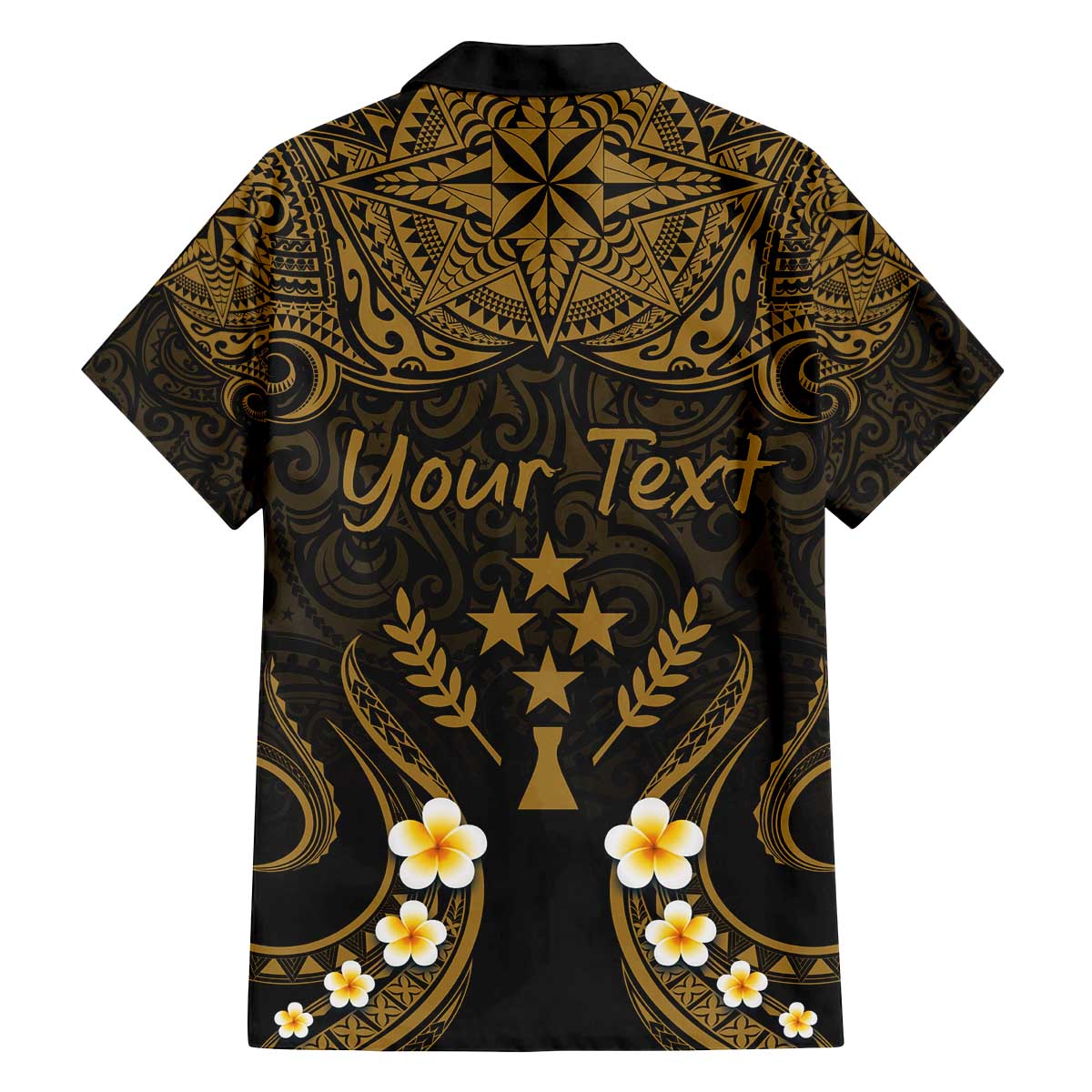Personalised Kosrae Liberation Day Family Matching Off The Shoulder Long Sleeve Dress and Hawaiian Shirt Polynesian Tattoo and Plumeria Gold Color LT03 - Polynesian Pride