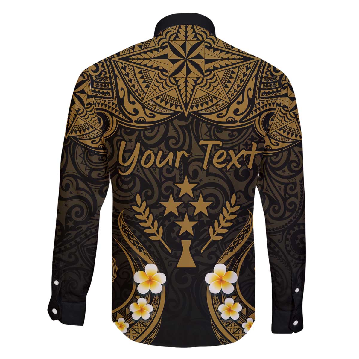 Personalised Kosrae Liberation Day Family Matching Off The Shoulder Long Sleeve Dress and Hawaiian Shirt Polynesian Tattoo and Plumeria Gold Color LT03 - Polynesian Pride