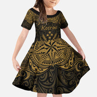 Personalised Kosrae Liberation Day Family Matching Off Shoulder Maxi Dress and Hawaiian Shirt Polynesian Tattoo and Plumeria Gold Color LT03 Daughter's Dress Gold - Polynesian Pride