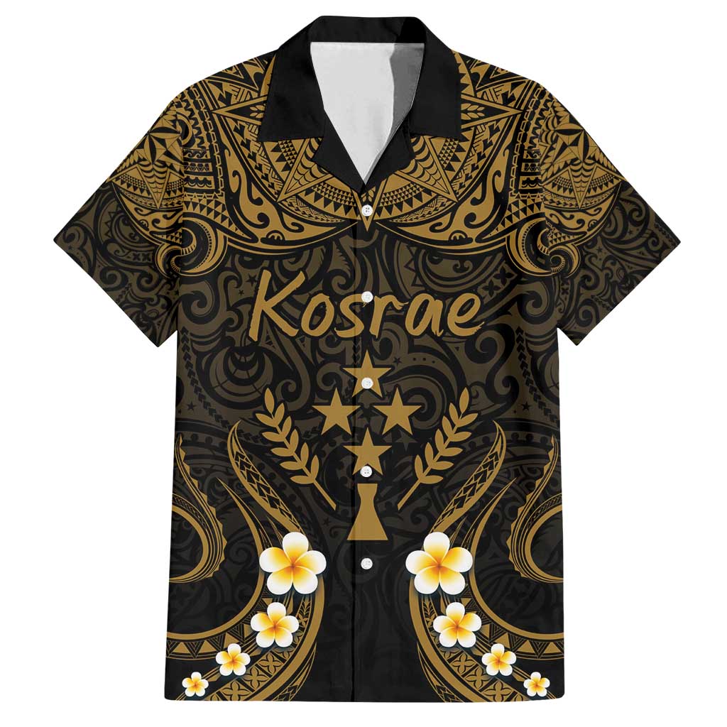 Personalised Kosrae Liberation Day Family Matching Off Shoulder Maxi Dress and Hawaiian Shirt Polynesian Tattoo and Plumeria Gold Color LT03 Dad's Shirt - Short Sleeve Gold - Polynesian Pride