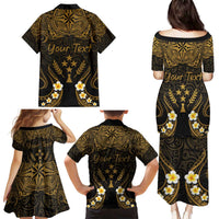 Personalised Kosrae Liberation Day Family Matching Puletasi and Hawaiian Shirt Polynesian Tattoo and Plumeria Gold Color LT03 - Polynesian Pride