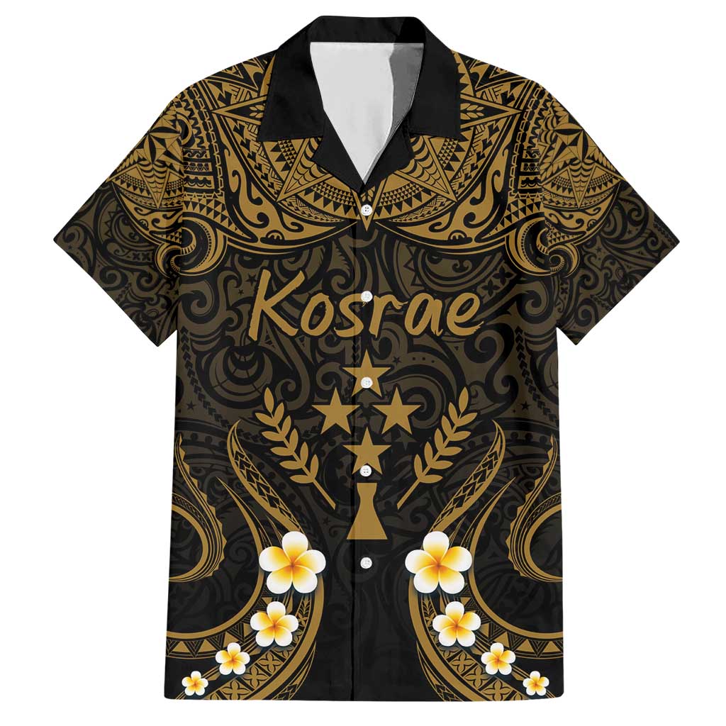 Personalised Kosrae Liberation Day Family Matching Short Sleeve Bodycon Dress and Hawaiian Shirt Polynesian Tattoo and Plumeria Gold Color LT03 Dad's Shirt - Short Sleeve Gold - Polynesian Pride