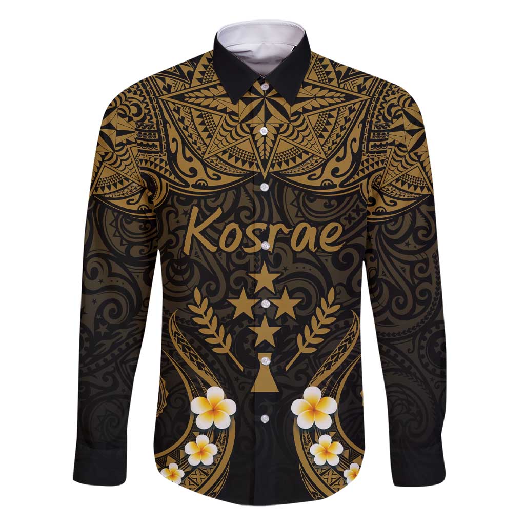 Personalised Kosrae Liberation Day Family Matching Short Sleeve Bodycon Dress and Hawaiian Shirt Polynesian Tattoo and Plumeria Gold Color LT03 Dad's Shirt - Long Sleeve Gold - Polynesian Pride