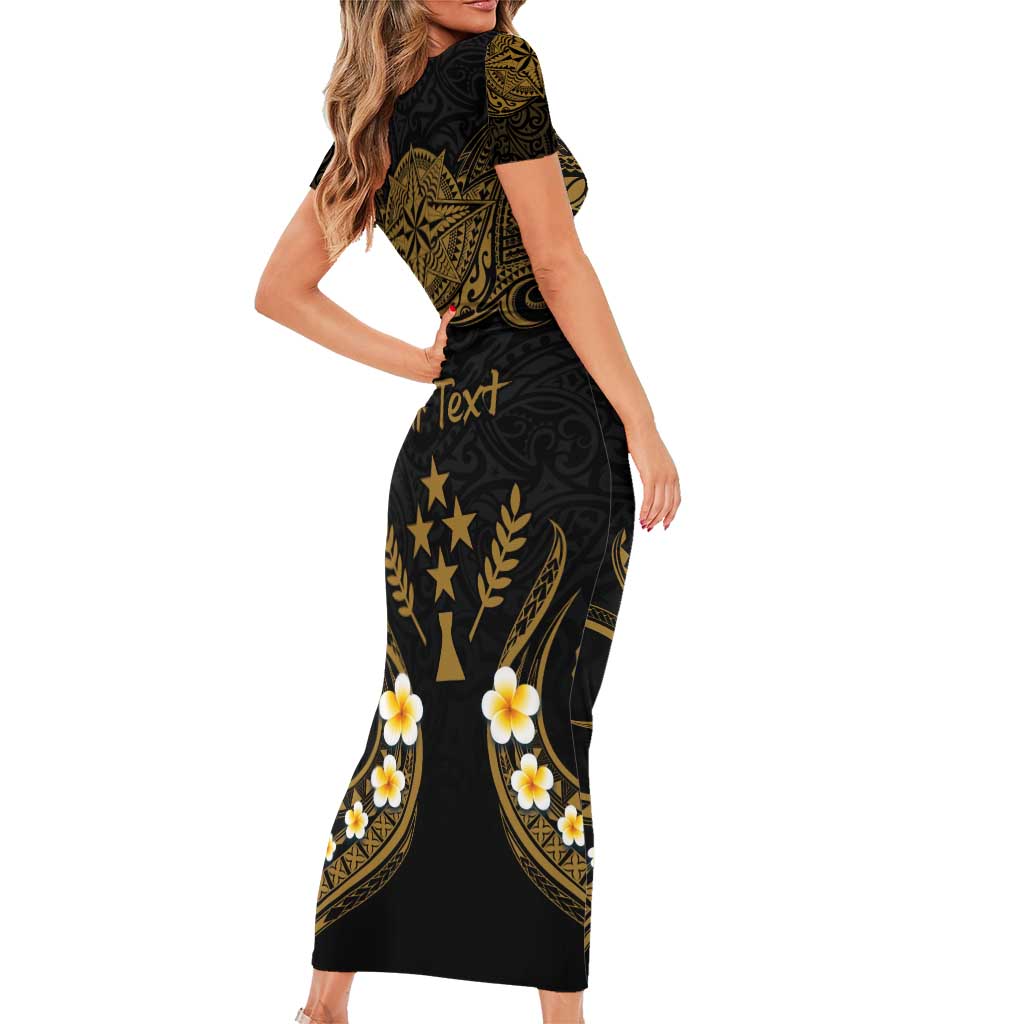 Personalised Kosrae Liberation Day Family Matching Short Sleeve Bodycon Dress and Hawaiian Shirt Polynesian Tattoo and Plumeria Gold Color LT03 - Polynesian Pride