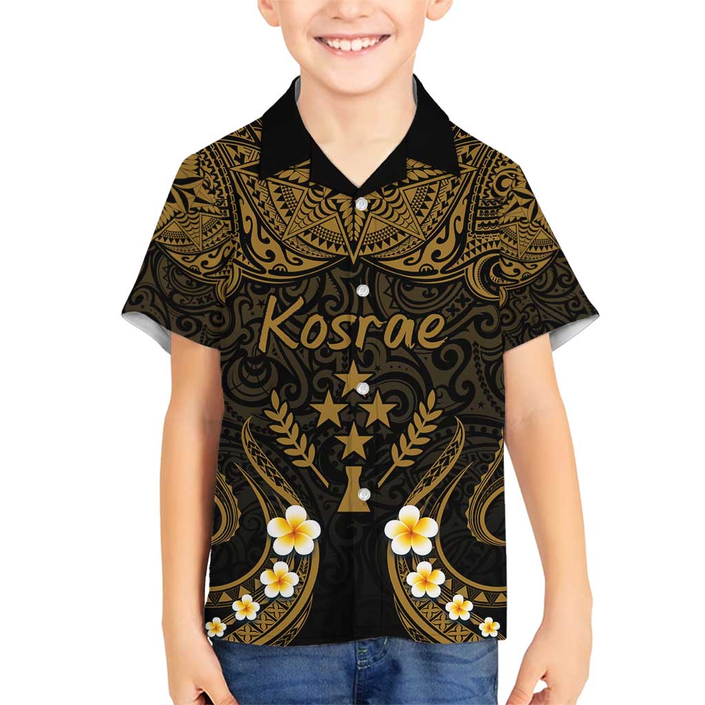 Personalised Kosrae Liberation Day Family Matching Summer Maxi Dress and Hawaiian Shirt Polynesian Tattoo and Plumeria Gold Color LT03 Son's Shirt Gold - Polynesian Pride