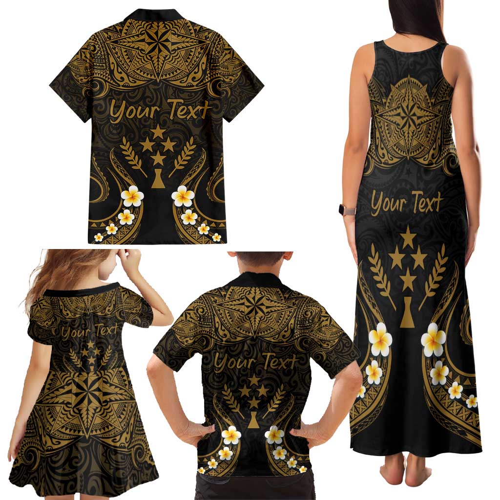 Personalised Kosrae Liberation Day Family Matching Tank Maxi Dress and Hawaiian Shirt Polynesian Tattoo and Plumeria Gold Color LT03 - Polynesian Pride