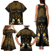 Personalised Kosrae Liberation Day Family Matching Tank Maxi Dress and Hawaiian Shirt Polynesian Tattoo and Plumeria Gold Color LT03 - Polynesian Pride