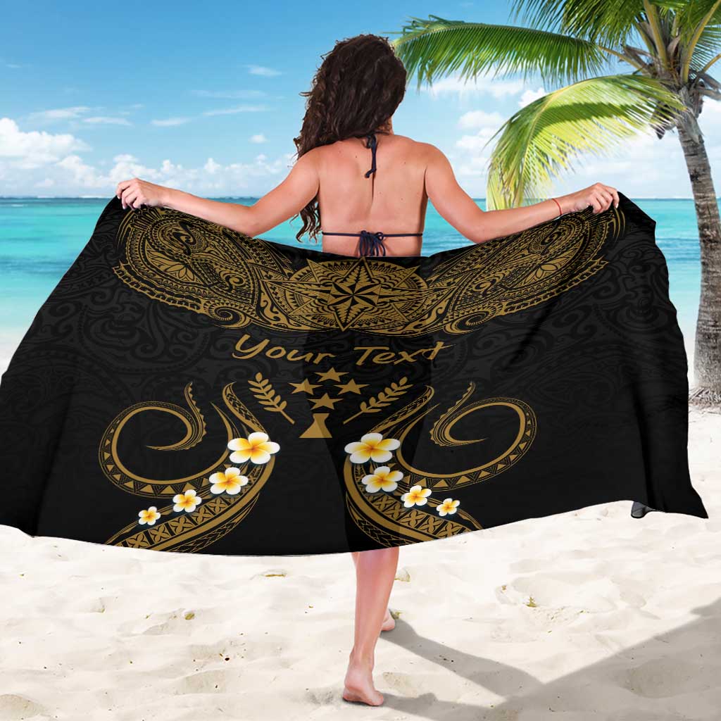 Personalised Kosrae Liberation Day Sarong Polynesian Tattoo and Plumeria Gold Color