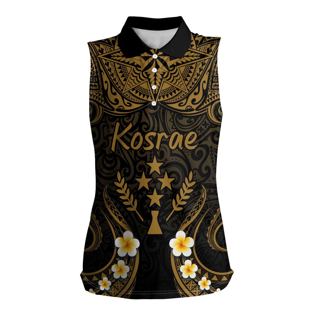 Personalised Kosrae Liberation Day Women Sleeveless Polo Shirt Polynesian Tattoo and Plumeria Gold Color LT03 Female Gold - Polynesian Pride