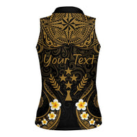 Personalised Kosrae Liberation Day Women Sleeveless Polo Shirt Polynesian Tattoo and Plumeria Gold Color LT03 - Polynesian Pride