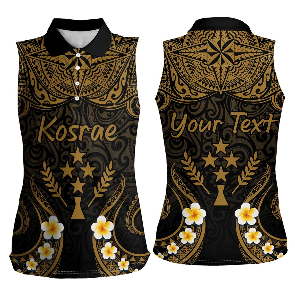 Personalised Kosrae Liberation Day Women Sleeveless Polo Shirt Polynesian Tattoo and Plumeria Gold Color LT03 - Polynesian Pride
