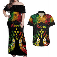 Personalised Kosrae Liberation Day Couples Matching Off Shoulder Maxi Dress and Hawaiian Shirt Polynesian Tattoo and Plumeria Reggae Color LT03 Reggae - Polynesian Pride