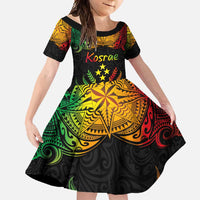 Personalised Kosrae Liberation Day Family Matching Long Sleeve Bodycon Dress and Hawaiian Shirt Polynesian Tattoo and Plumeria Reggae Color LT03 Daughter's Dress Reggae - Polynesian Pride