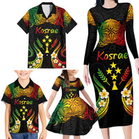 Personalised Kosrae Liberation Day Family Matching Long Sleeve Bodycon Dress and Hawaiian Shirt Polynesian Tattoo and Plumeria Reggae Color LT03 - Polynesian Pride