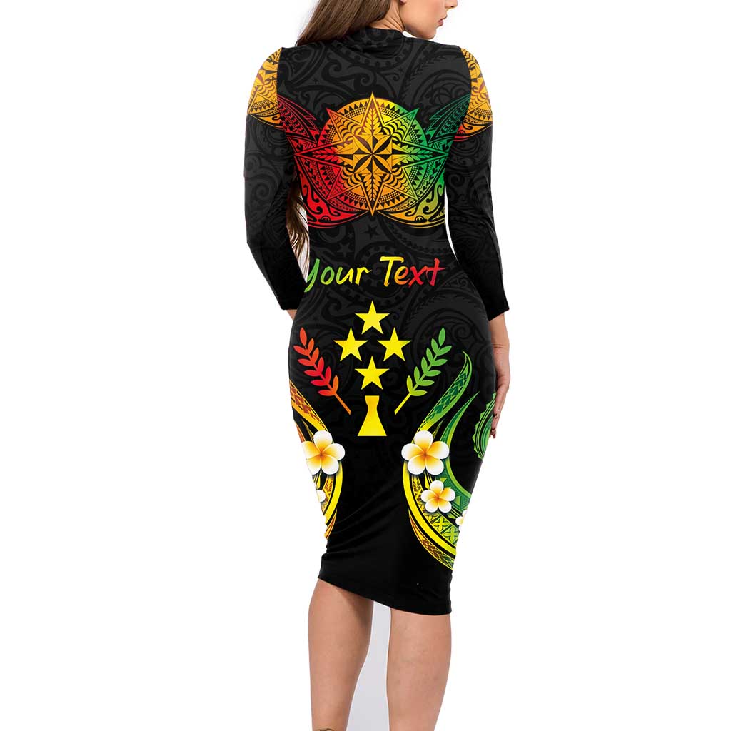 Personalised Kosrae Liberation Day Family Matching Long Sleeve Bodycon Dress and Hawaiian Shirt Polynesian Tattoo and Plumeria Reggae Color LT03 - Polynesian Pride