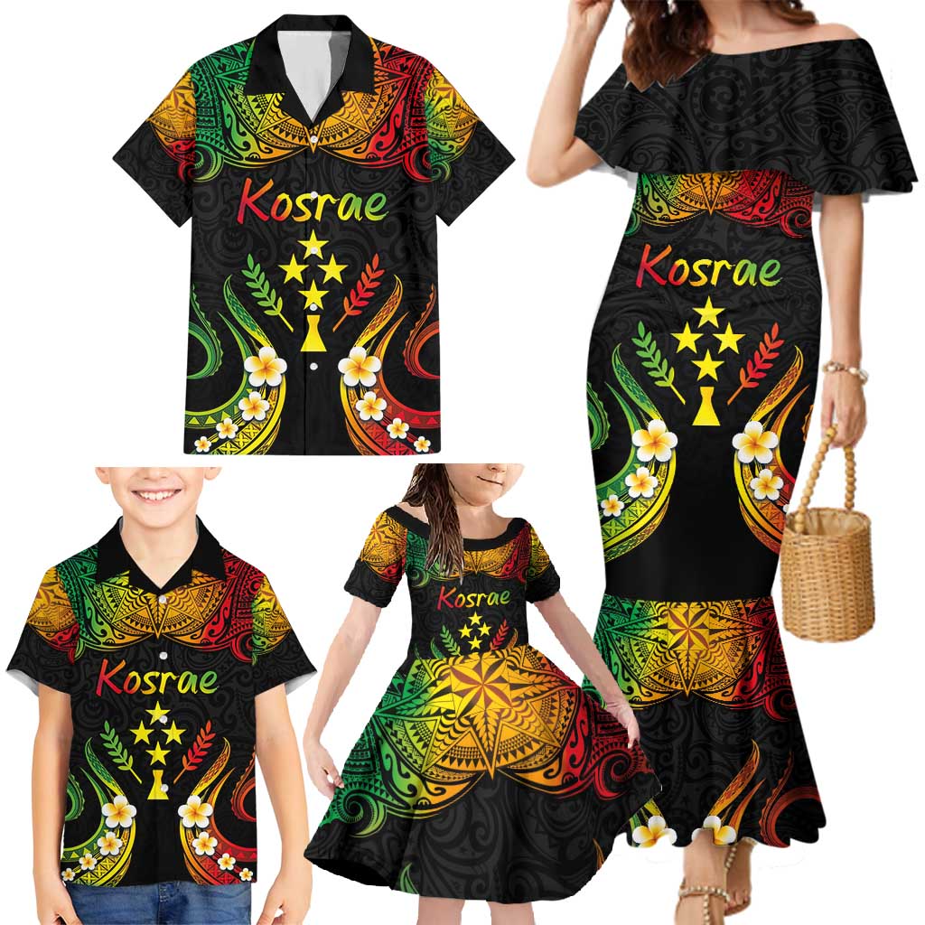Personalised Kosrae Liberation Day Family Matching Mermaid Dress and Hawaiian Shirt Polynesian Tattoo and Plumeria Reggae Color LT03 - Polynesian Pride