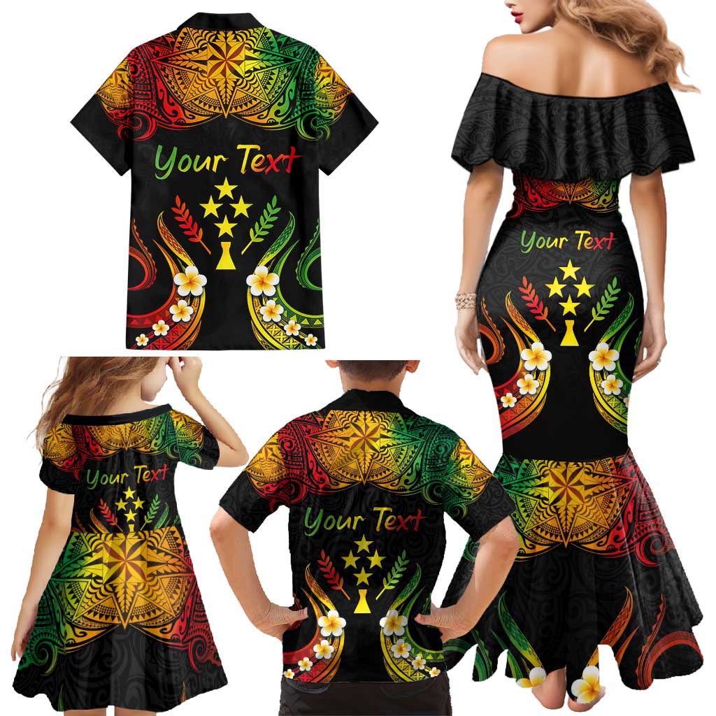 Personalised Kosrae Liberation Day Family Matching Mermaid Dress and Hawaiian Shirt Polynesian Tattoo and Plumeria Reggae Color LT03 - Polynesian Pride