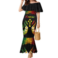 Personalised Kosrae Liberation Day Family Matching Mermaid Dress and Hawaiian Shirt Polynesian Tattoo and Plumeria Reggae Color LT03 Mom's Dress Reggae - Polynesian Pride