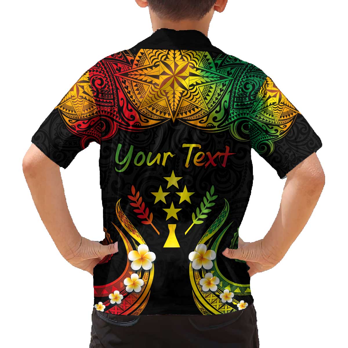 Personalised Kosrae Liberation Day Family Matching Off The Shoulder Long Sleeve Dress and Hawaiian Shirt Polynesian Tattoo and Plumeria Reggae Color LT03 - Polynesian Pride