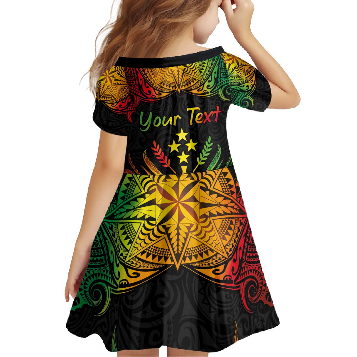 Personalised Kosrae Liberation Day Family Matching Off The Shoulder Long Sleeve Dress and Hawaiian Shirt Polynesian Tattoo and Plumeria Reggae Color LT03 - Polynesian Pride