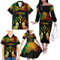 Personalised Kosrae Liberation Day Family Matching Off The Shoulder Long Sleeve Dress and Hawaiian Shirt Polynesian Tattoo and Plumeria Reggae Color LT03 - Polynesian Pride