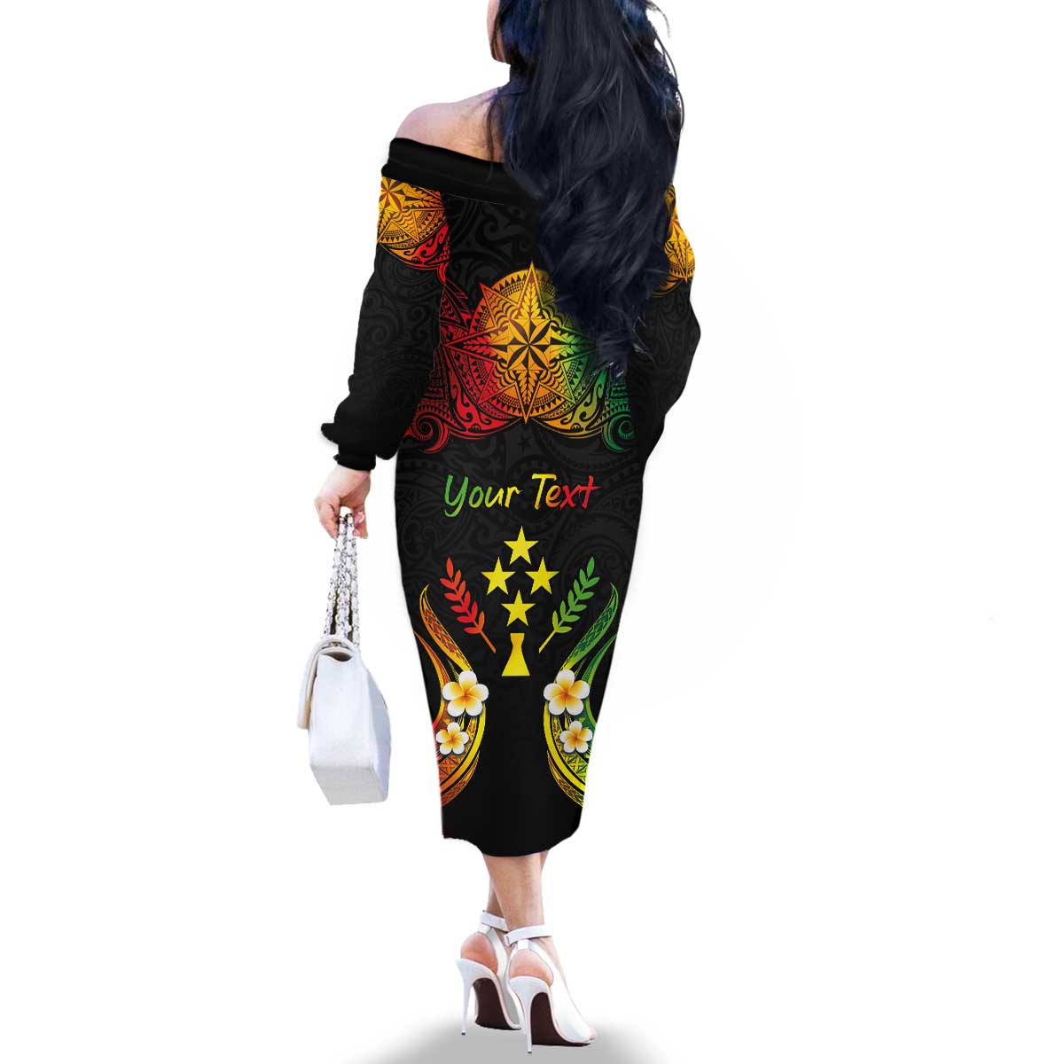 Personalised Kosrae Liberation Day Family Matching Off The Shoulder Long Sleeve Dress and Hawaiian Shirt Polynesian Tattoo and Plumeria Reggae Color LT03 - Polynesian Pride