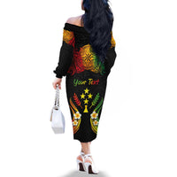 Personalised Kosrae Liberation Day Family Matching Off The Shoulder Long Sleeve Dress and Hawaiian Shirt Polynesian Tattoo and Plumeria Reggae Color LT03 - Polynesian Pride