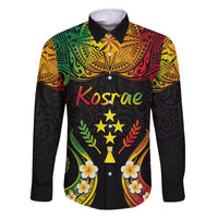 Personalised Kosrae Liberation Day Family Matching Off Shoulder Maxi Dress and Hawaiian Shirt Polynesian Tattoo and Plumeria Reggae Color LT03 Dad's Shirt - Long Sleeve Reggae - Polynesian Pride