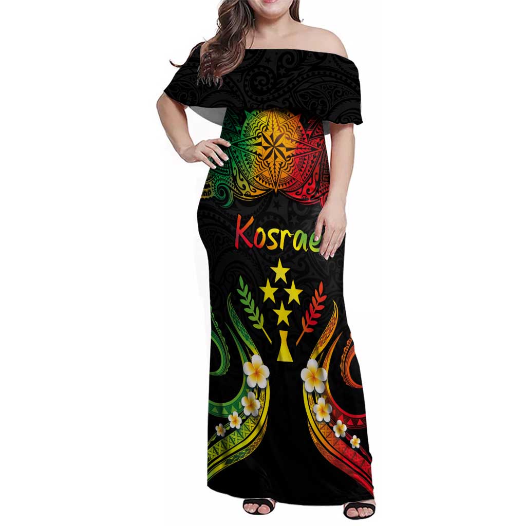 Personalised Kosrae Liberation Day Family Matching Off Shoulder Maxi Dress and Hawaiian Shirt Polynesian Tattoo and Plumeria Reggae Color LT03 Mom's Dress Reggae - Polynesian Pride