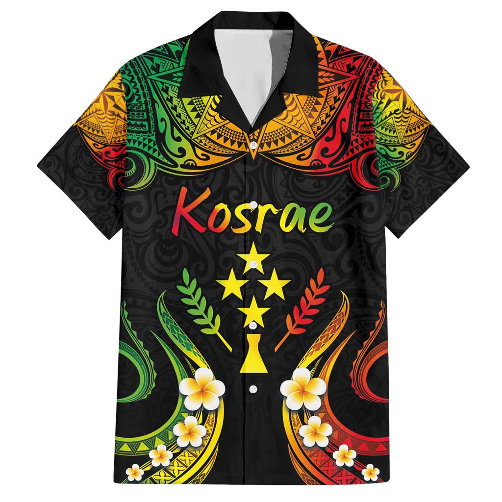 Personalised Kosrae Liberation Day Family Matching Short Sleeve Bodycon Dress and Hawaiian Shirt Polynesian Tattoo and Plumeria Reggae Color LT03 Dad's Shirt - Short Sleeve Reggae - Polynesian Pride