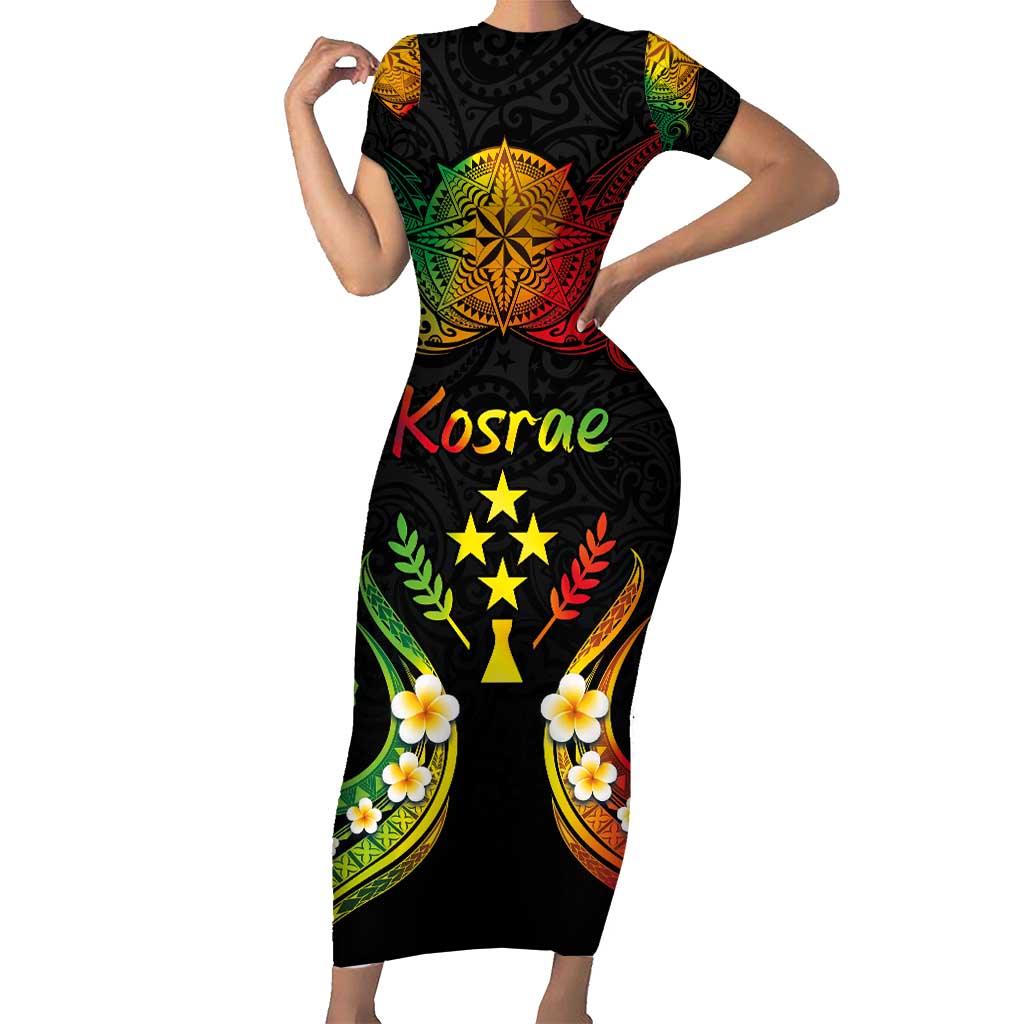 Personalised Kosrae Liberation Day Family Matching Short Sleeve Bodycon Dress and Hawaiian Shirt Polynesian Tattoo and Plumeria Reggae Color LT03 Mom's Dress Reggae - Polynesian Pride