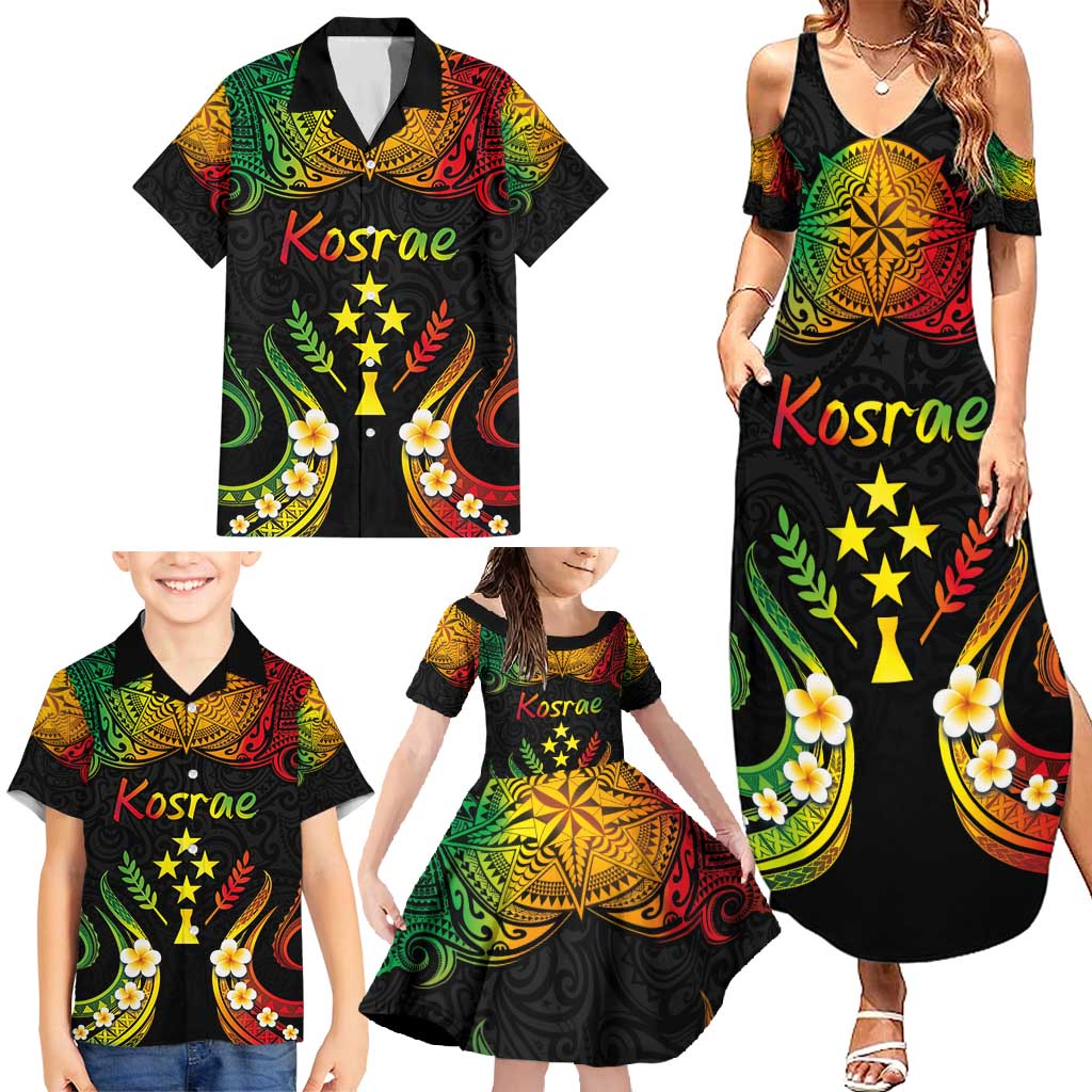 Personalised Kosrae Liberation Day Family Matching Summer Maxi Dress and Hawaiian Shirt Polynesian Tattoo and Plumeria Reggae Color LT03 - Polynesian Pride
