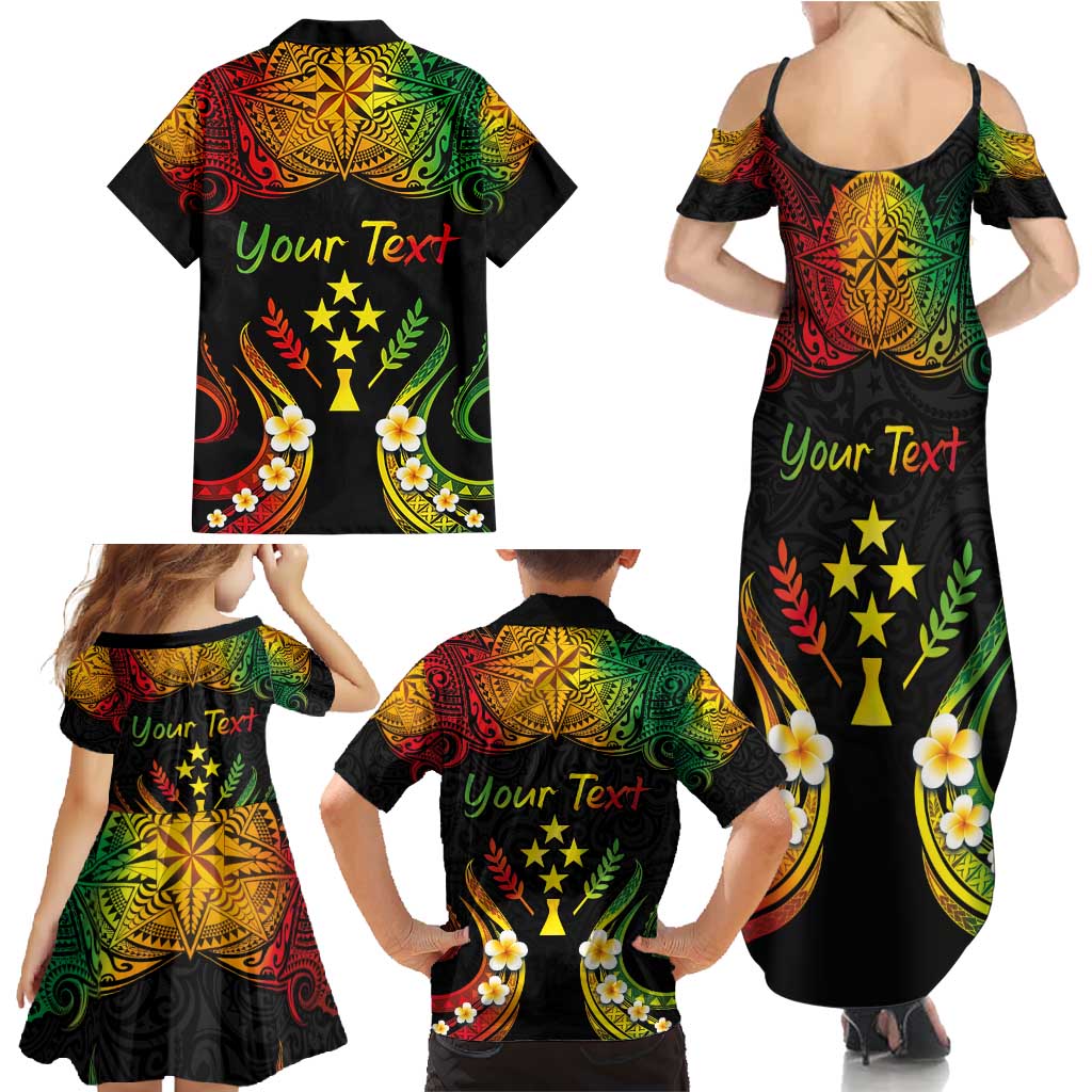 Personalised Kosrae Liberation Day Family Matching Summer Maxi Dress and Hawaiian Shirt Polynesian Tattoo and Plumeria Reggae Color LT03 - Polynesian Pride