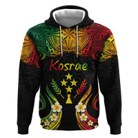 Personalised Kosrae Liberation Day Hoodie Polynesian Tattoo and Plumeria Reggae Color