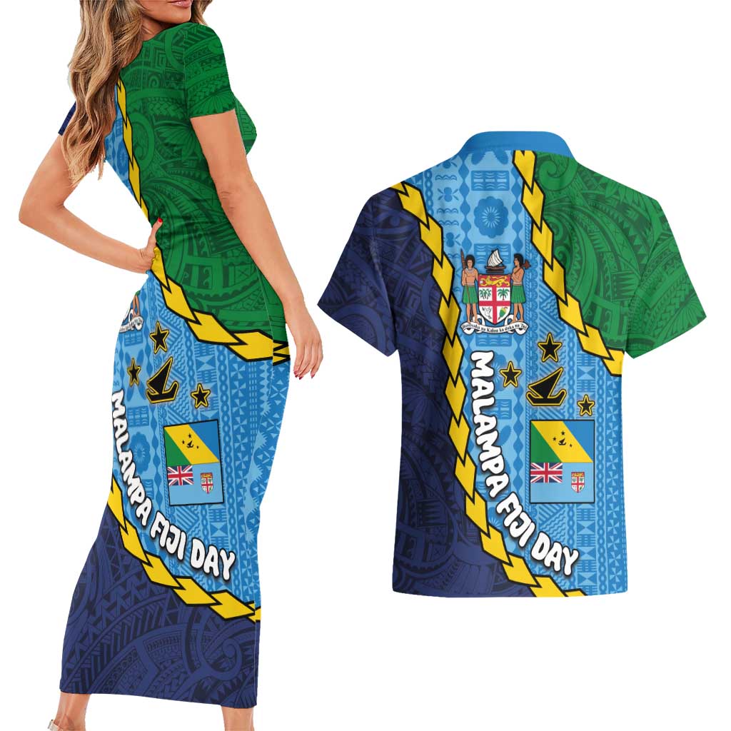 Malampa Fiji Day Couples Matching Short Sleeve Bodycon Dress and Hawaiian Shirt National Symbols with Tapa Tribal and Polynesian Tattoo LT03 - Polynesian Pride