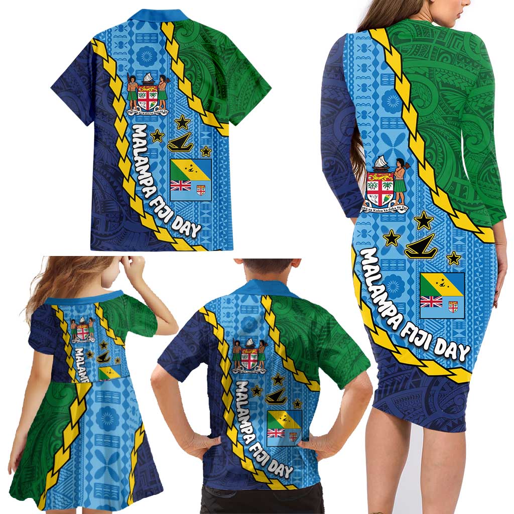 Malampa Fiji Day Family Matching Long Sleeve Bodycon Dress and Hawaiian Shirt National Symbols with Tapa Tribal and Polynesian Tattoo LT03 - Polynesian Pride