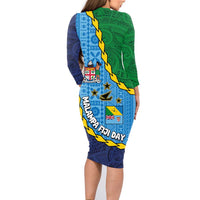 Malampa Fiji Day Family Matching Long Sleeve Bodycon Dress and Hawaiian Shirt National Symbols with Tapa Tribal and Polynesian Tattoo LT03 - Polynesian Pride