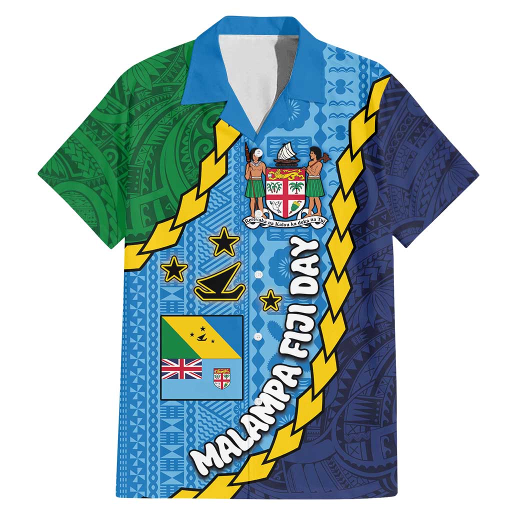 Malampa Fiji Day Family Matching Mermaid Dress and Hawaiian Shirt National Symbols with Tapa Tribal and Polynesian Tattoo LT03 Dad's Shirt - Short Sleeve Blue - Polynesian Pride