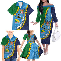 Malampa Fiji Day Family Matching Off The Shoulder Long Sleeve Dress and Hawaiian Shirt National Symbols with Tapa Tribal and Polynesian Tattoo LT03 - Polynesian Pride