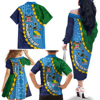 Malampa Fiji Day Family Matching Off The Shoulder Long Sleeve Dress and Hawaiian Shirt National Symbols with Tapa Tribal and Polynesian Tattoo LT03 - Polynesian Pride