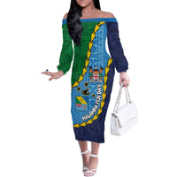 Malampa Fiji Day Family Matching Off The Shoulder Long Sleeve Dress and Hawaiian Shirt National Symbols with Tapa Tribal and Polynesian Tattoo LT03 Mom's Dress Blue - Polynesian Pride