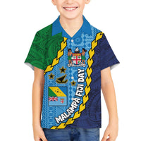 Malampa Fiji Day Family Matching Off The Shoulder Long Sleeve Dress and Hawaiian Shirt National Symbols with Tapa Tribal and Polynesian Tattoo LT03 Son's Shirt Blue - Polynesian Pride