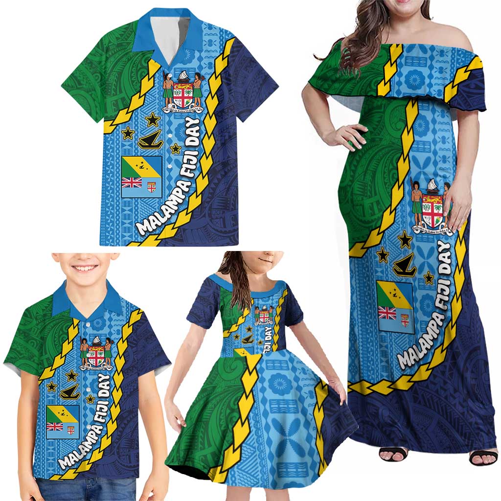 Malampa Fiji Day Family Matching Off Shoulder Maxi Dress and Hawaiian Shirt National Symbols with Tapa Tribal and Polynesian Tattoo LT03 - Polynesian Pride