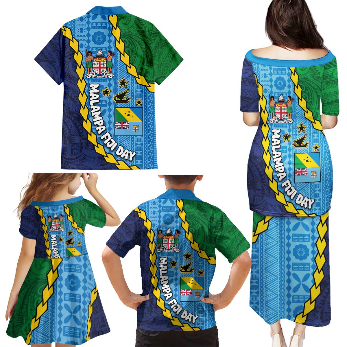 Malampa Fiji Day Family Matching Puletasi and Hawaiian Shirt National Symbols with Tapa Tribal and Polynesian Tattoo LT03 - Polynesian Pride