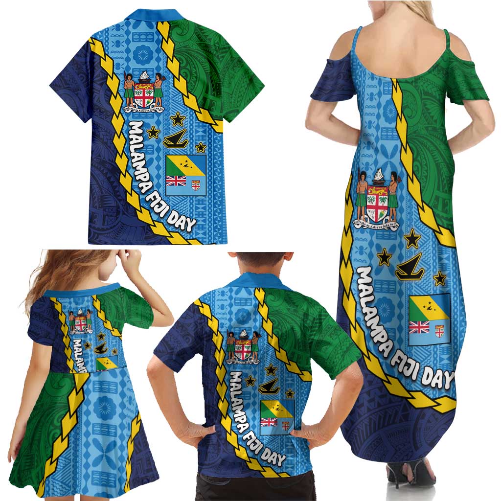 Malampa Fiji Day Family Matching Summer Maxi Dress and Hawaiian Shirt National Symbols with Tapa Tribal and Polynesian Tattoo LT03 - Polynesian Pride