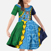 Malampa Fiji Day Family Matching Tank Maxi Dress and Hawaiian Shirt National Symbols with Tapa Tribal and Polynesian Tattoo LT03 Daughter's Dress Blue - Polynesian Pride