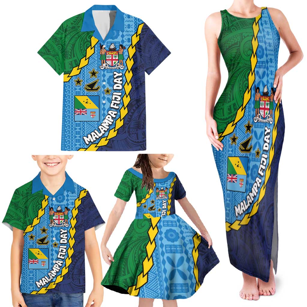 Malampa Fiji Day Family Matching Tank Maxi Dress and Hawaiian Shirt National Symbols with Tapa Tribal and Polynesian Tattoo LT03 - Polynesian Pride